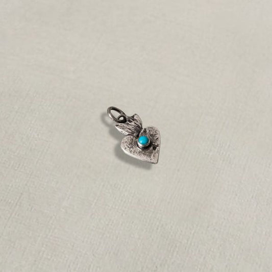Sterling silver heart charm pendant with turquoise