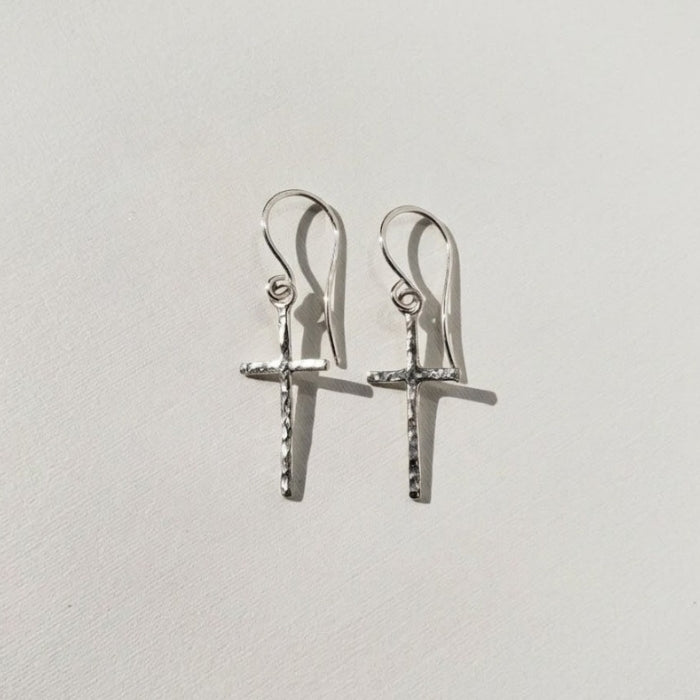 Sterling silver textured cross earrings