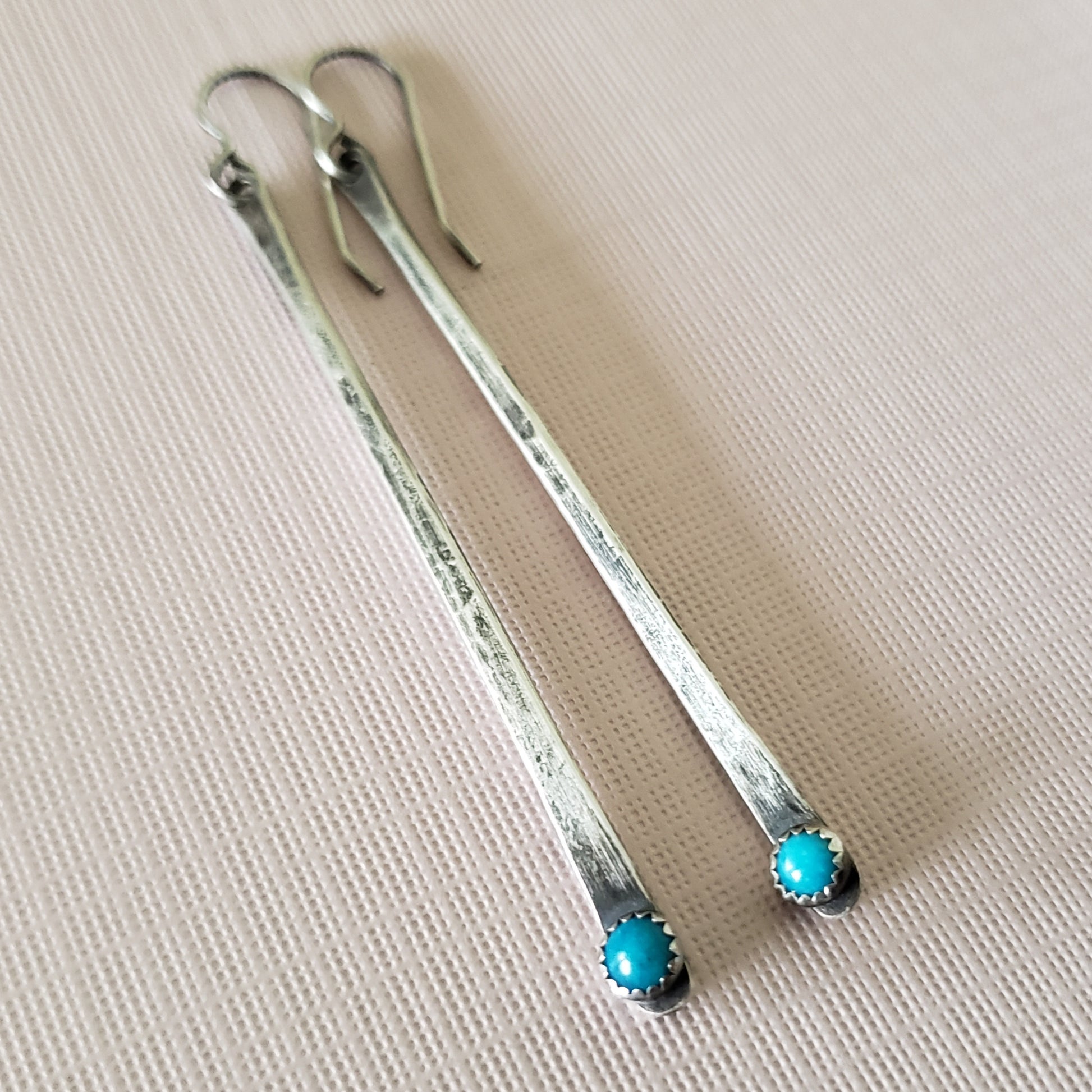 Long skinny silver bar earrings 