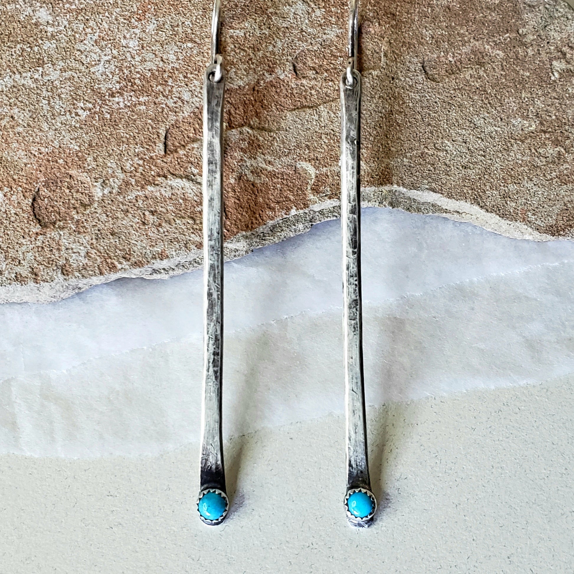 Long skinny silver bar earrings 