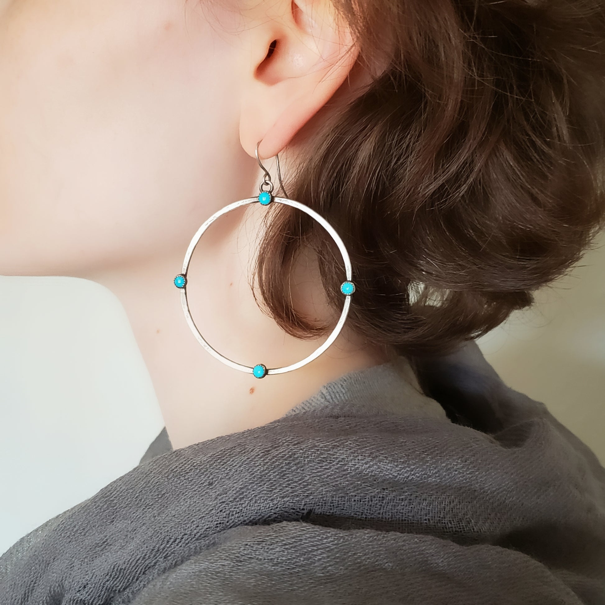 Large turquoise hoop earrings