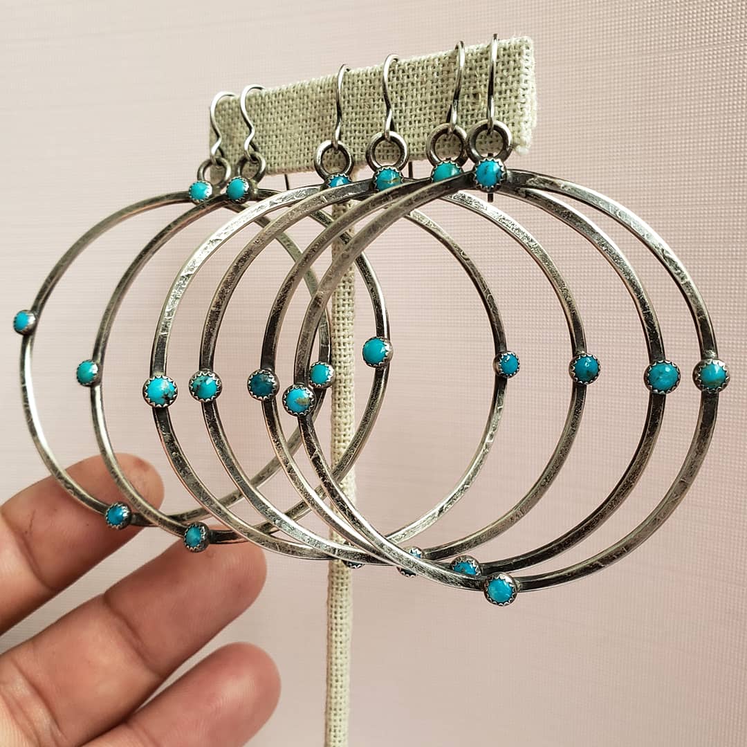 Large sterlimg silver and turquoise hoop earrings  